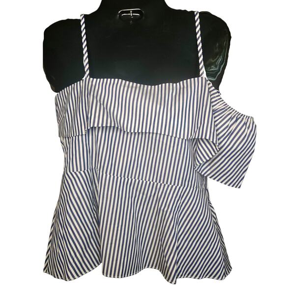 NWT | HARSHMAN Maia Striped Ruffle Blouse sz S‎ Asymmetrical | MSRP $216 - Picture 1 of 5